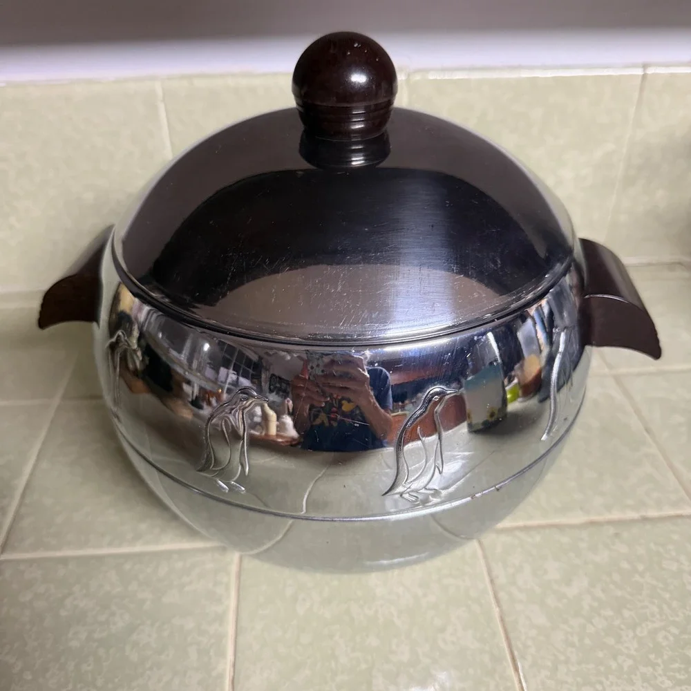 Vintage West Bend Penguin Hot & Cold Server Aluminum Ice Bucket Bakelite Handles